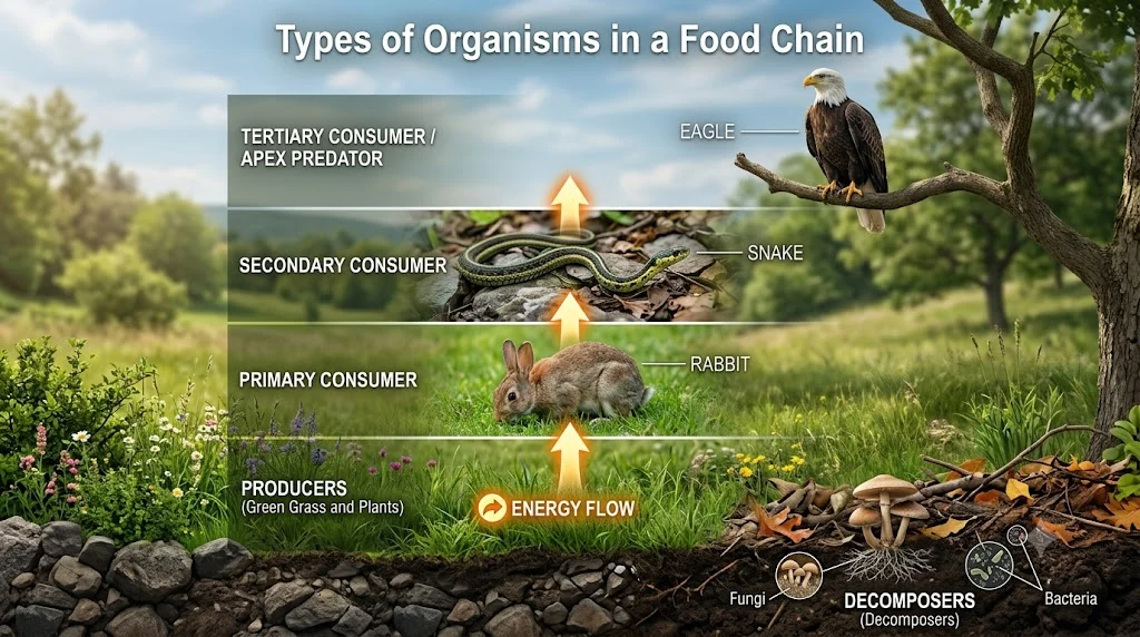 🌱 Types of Organisms Shown Using Arrows